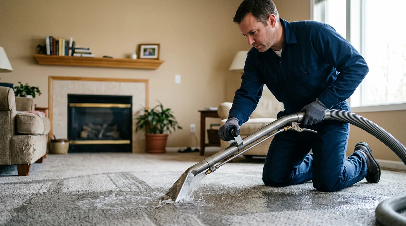 Water damage restoration technician working near Granton, WI